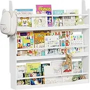 Lkeiyay Kids Bookshelf Wall Mountd,3 Tier Wooden Nursery Bookshelves,Kids Bookshelf with Toy Storage (White)