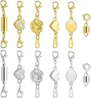 Paxcoo 12Pcs Magnetic Necklace Clasps and Closures, Locking Magnetic Jewelry Clasps, Magnetic Necklace Extender, Necklace Clasp Helper for Necklaces, Bracelets and Jewelry
