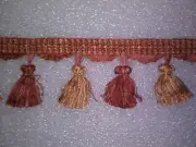 6 yards TASSEL FRINGE 3"- RED RUST CREAM GOLD -Upholstery Drapery Fabric Trim