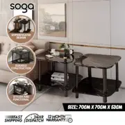 SOGA 2X 70cm Black Ceramic Side Table Stone Pattern Design with Black Leg