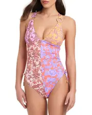 Red Carter Color Blocked One Piece Swimsuit