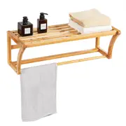 Giantex Wall-mounted Bamboo Towel Rack Storage Towel Shelf Bathroom Holder Rail Hanging Towel Bar for Entryway Kitchen, Natural
