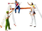 Hand Painted 1:87 Scale Painter Figure, Female Male Decorator Doll, Resin Tiny People Doll Miniature Scenes for Model Train Layout HO, with Ladder Rack
