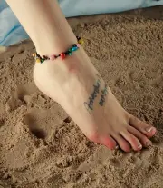 Multi-Color Stones Anklet Ankle Bracelet on Boho Brown Waxed Twine Band