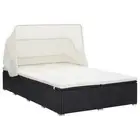 2-Person Sunbed with Cushion Poly Rattan Black Outdoor Furniture Patio Rel 10235