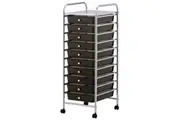 Black Plastic Storage10 Tier with Metal Trolley Shelf and Slide-Out Drawers