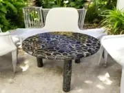30" Round Black Agate Stone Coffee Table Luxury Home & Garden Table Furniture