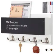 Key Holder Wall Mount, Wooden Key Mail Holder with Chalkboard, Mail White