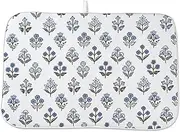 Blue Sage Green Block Print Dish Drying Mats 18x24 Inch Blue Sage Green Vintage Spring Floral Decorative Drying Mats Summer Outdoor Decor Coffee Bar Mat for Kitchen Dining Room