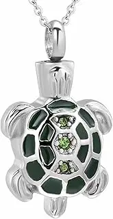 BIAIHQIE Cute Stainless Steel Little Turtle Crystal Cremation Pendant Memorial Necklace Ashes Holder Urn Funeral Keepsake Jewelry