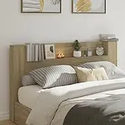 Headboard Cabinet, Storage Bed Headboard Beds Head Frame with LED Sonoma Oak 180 cm