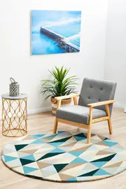Gem Stone Designer Wool Blue Round Rug