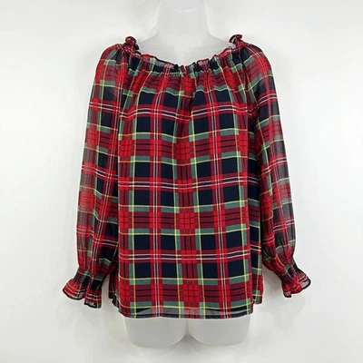 Talbots Top Women's MP Plaid NWT Peasant Cottagecore Holiday Preppy Ruffle