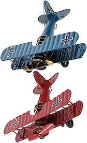 OSOLADY 2pcs Vintage Metal Airplane Model Retro Iron Desktop Ornament for Home Office and Restaurant Decoration Unique Biplane