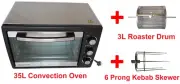 35L Convection Rotisserie Grill BBQ Oven + Air Fryer Roasting Drum & KEBAB Prong
