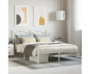 vidaXL Metal Bed Frame with Headboard White 137x187 cm Double