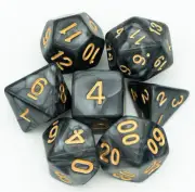 7 Piece Black Marbled Pearl Polyhedral Acrylic Dice Set Roleplaying Games D&D