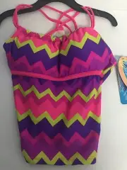 Jump'N Splash Girl's Zig Zag crossback Tankini Swimsuit size 12