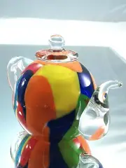 M Design Art Hand Blown Millefiori Glass Teapot Paperweight