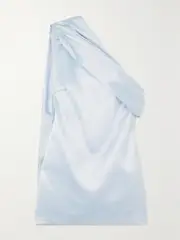 [16ARLINGTON] 16ARLINGTON - Blake One-shoulder Draped Satin Mini Dress - Light blue - UK 12 UK 12 Blue