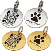 2 Pack Stainless Steel QR Code Pet ID Tags Personalized Dog Tags and Cat Tags Editable Online Profile Free Page Emergency Contacts Scan QR to Receive Instant Pet location Alert Emails (Gold+Silver, M)