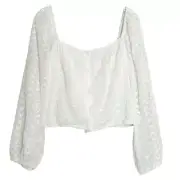 Heatherly Floral Embroidered Crepe Summer Crop Top Button Front Size XL NWT