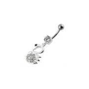Fancy Jeweled Swan Silver Dangling Banana Bar Navel Body Ring