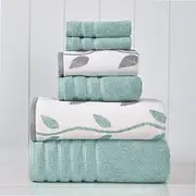 Amrapur Overseas 6-Piece Yarn Dyed Organic Vines Jacquard/Solid Ultra Soft 500GSM 100% Combed Cotton Towel Set [Aqua]
