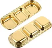 BESTOYARD 304 Stainless Steel Condiment Dish 2pcs Divided Serving Tray for Mustard Sauce Soy Sauce Vinegar