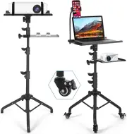 Projector Stand with Wheels, Laptop Tripod Stand with Phone Holder, Rolling