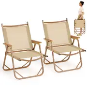 Costway Portable Folding Camping Chairs Set of 2 w/Aluminum Frame & Armrests Support 180 kg