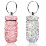 2 Pack Portable Pill Case Bling Rhinestone Pill Container Box Waterproof Medi...