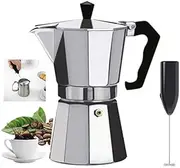 HK Online Italian Espresso STOVE TOP Coffee Maker & Electric MILK FROTHER -Continental Percolator Pot Jug, Camping, Caravan, Brewing Rich Coffee (6 CUP Espresso & Frother)