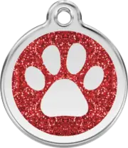 Red Dingo Glitter Paw Print Tag Red - Lifetime Guarantee - Cat, Dog, Pet ID Tag