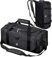 Gym Duffle Bag Backpack Waterproof Sports Duffel Bags Travel Weekender Bag for Men Women Overnight Bag with Shoes Compartment, Black, One_Size, Modern/Fitted