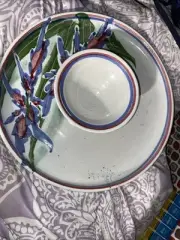 Studio Pottery Platter Signed Floral Chip Dip