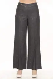 Joseph Ribkoff Black/Grey Sequined Houndstooth Wide-Leg Pants 244030