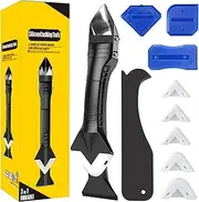 Caulking Tool Kit, Caulking Tools set, 3 in 1 Sealant Finishing Tool Grout Remove Scraper With 5 Replaceable Silicone heads for Kitchen Bathroom Window, Sink Joint