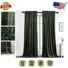 Soft Touch Green Velvet Drapes - 2 Panels, Energy Efficient Room Darkening