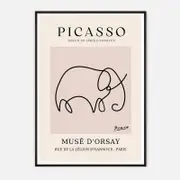 Galrie Picasso Minimalist Elephant Art Print - Iconic Line Drawing for Home Decor, Black Frame, A1 60 x 84cm (23 x 33inch)