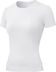 [LEICHR] Women's Compression Shirts Short Sleeve Crewneck Athletic Nylon Workout Tops Yoga Gym Quick Dry Tee Shirts