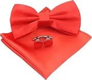 [Luckyvestir] Bow Tie for Men Bowtie and Pocket Square Cufflink Set Adjustable Pre-Tied Bow Tie Handkerchief for Wedding Tuxedo