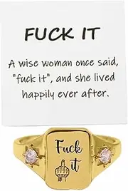 [BGFRE] Fuck It Ring Funny Engraved Fuck It Ring Stainless Steel Ring For Women (Color : Style 6, Size : 9)
