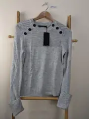 Portmans Grey Wool Blend Pullover Jumper Button Detail Size S