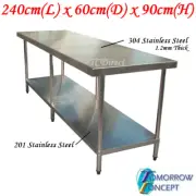 304 Stainless Steel 2400 x600 mm Work Bench Kitchen Table for Food Prep Catering