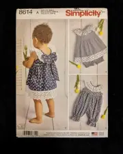8614 Simplicity Babies sewing pattern dress, romper, panties Size XXS-L