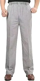 [Generic] Men's High Waist Straight Leg Baggy Pants Drawstring Lightweight Cotton Trousers Elastic Waist Solid Outdoor Pants