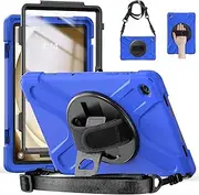 [JSUSOU] Samsung Tab A9 Plus 11 Inch Cover 2023 Galaxy Tab A9+ Case with Screen Protector | Heavy Duty Shockproof Cover W/Penci Holder Stand Hand Strap Shoulder Strap for Kids Blue