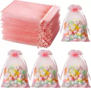 100Pcs Organza Bags, Pink 4''X4.72''(10X12Cm) Satin Drawstring Organza Pouch Wed