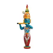 Lord Krishna Playing Flute Wooden Idol Statue Showpiece For Home Temple Decor